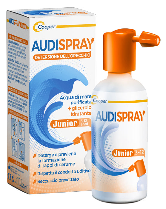 Audispray junior 3-12 anni soluzione di acqua di mare ipertonica spray senza gas igiene orecchio 25m