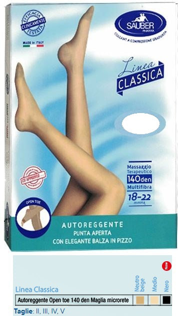 Sauber autoreggente open toe maglia microrete 140 den colore nero taglia 3 linea classica