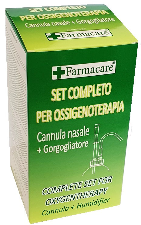 Set per ossigenoterapia con sostegno a occhiale munito di tubo di collegamento flessibile antiottura