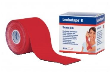 Benda adesiva leukotape k per taping fisioterapico larghezza 5 cm lunghezza 5 m colore rosso in roto