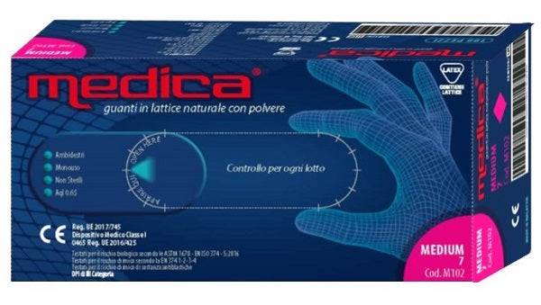 Medica guanto lattice n/sterile con polvere dm misura m 100 pezzi